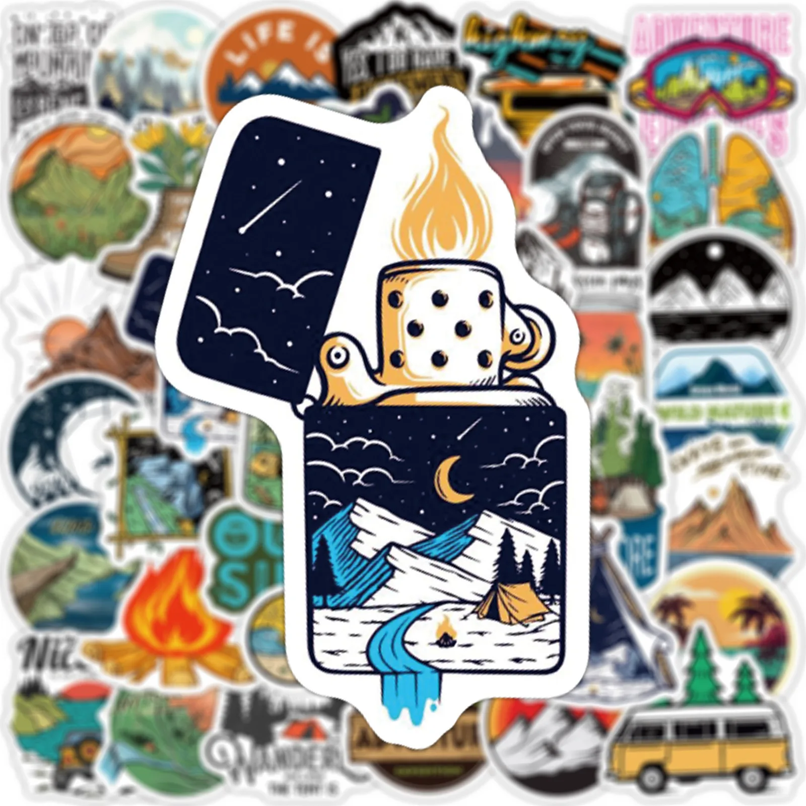 10/50/100pcs Travel Hiking Outdoor Wild Adventure Stickers Outside Camping Decal for Phone Laptop Luggage Bike Car Sticker