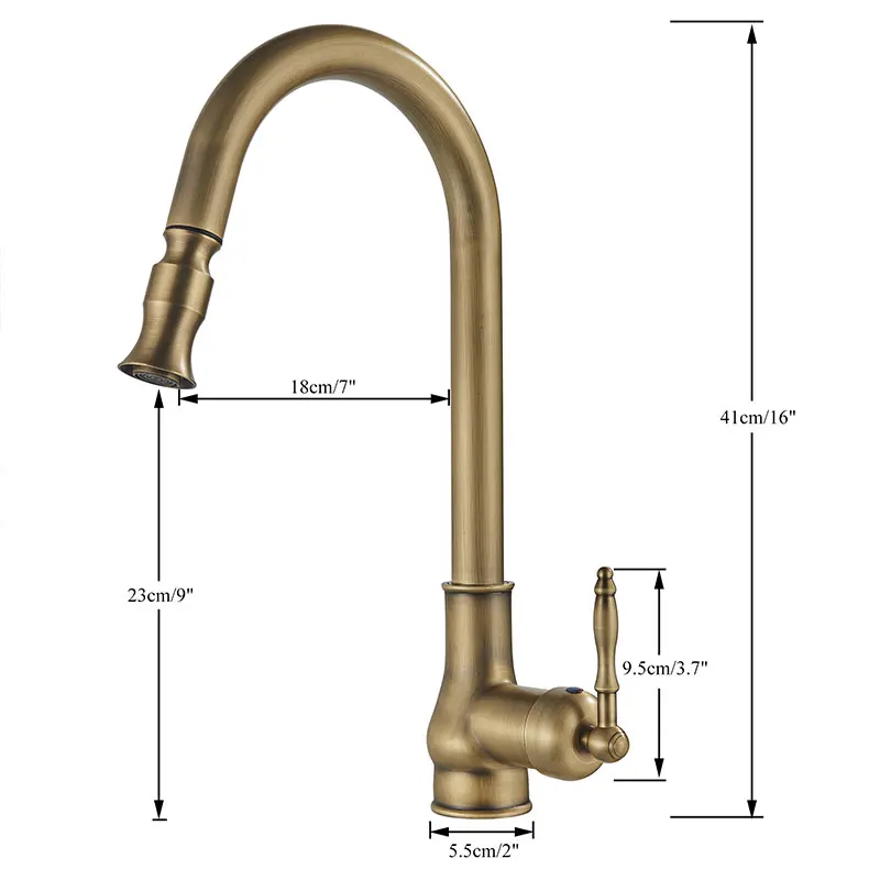 Antique Brass Kitchen Faucet Pull Out Spout Kitchen Faucet Deck Mounted Pull Out Hot Cold Mixer Crane Tap 360 Degree Rotation