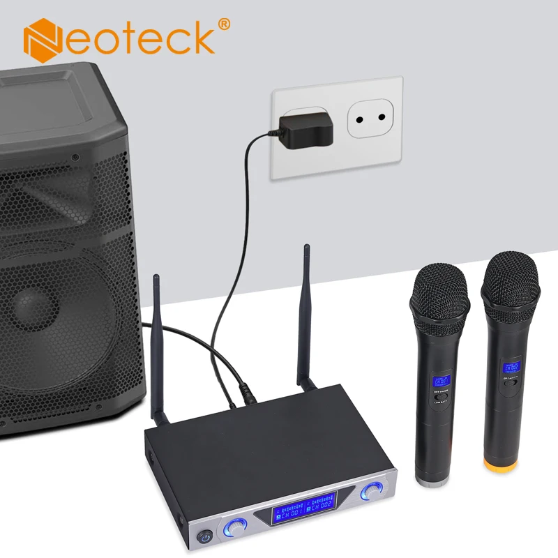 

Neoteck UHF Dual Channel Wireless Microphone With LCD Display Dual Channel Handheld Karaoke Microphones Set For Karaoke