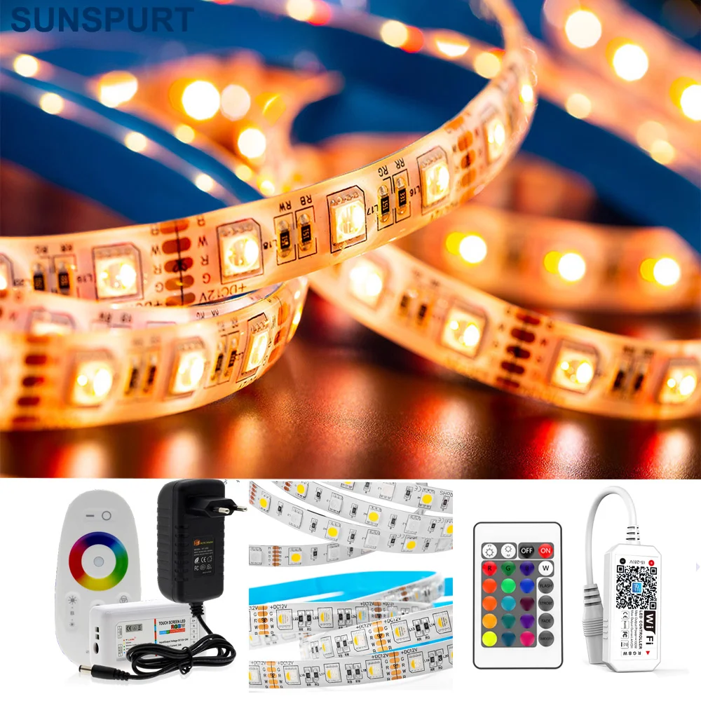 

5M-100M LED Strip Set 12V 5050 4Pin RGB 5Pin 4in1 RGBW RGBWW 60LEDs Waterproof Lights with WIFI 2.4G IR Remote Control + Adapter