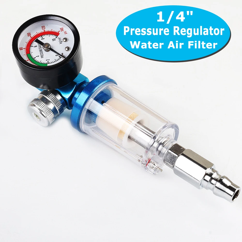 Oil Water Separator Filter Separator G1/4 Spray Gun Air Regulator Pressure Gauge with JP/EU/US Adapter for Spray Gun Air Tool