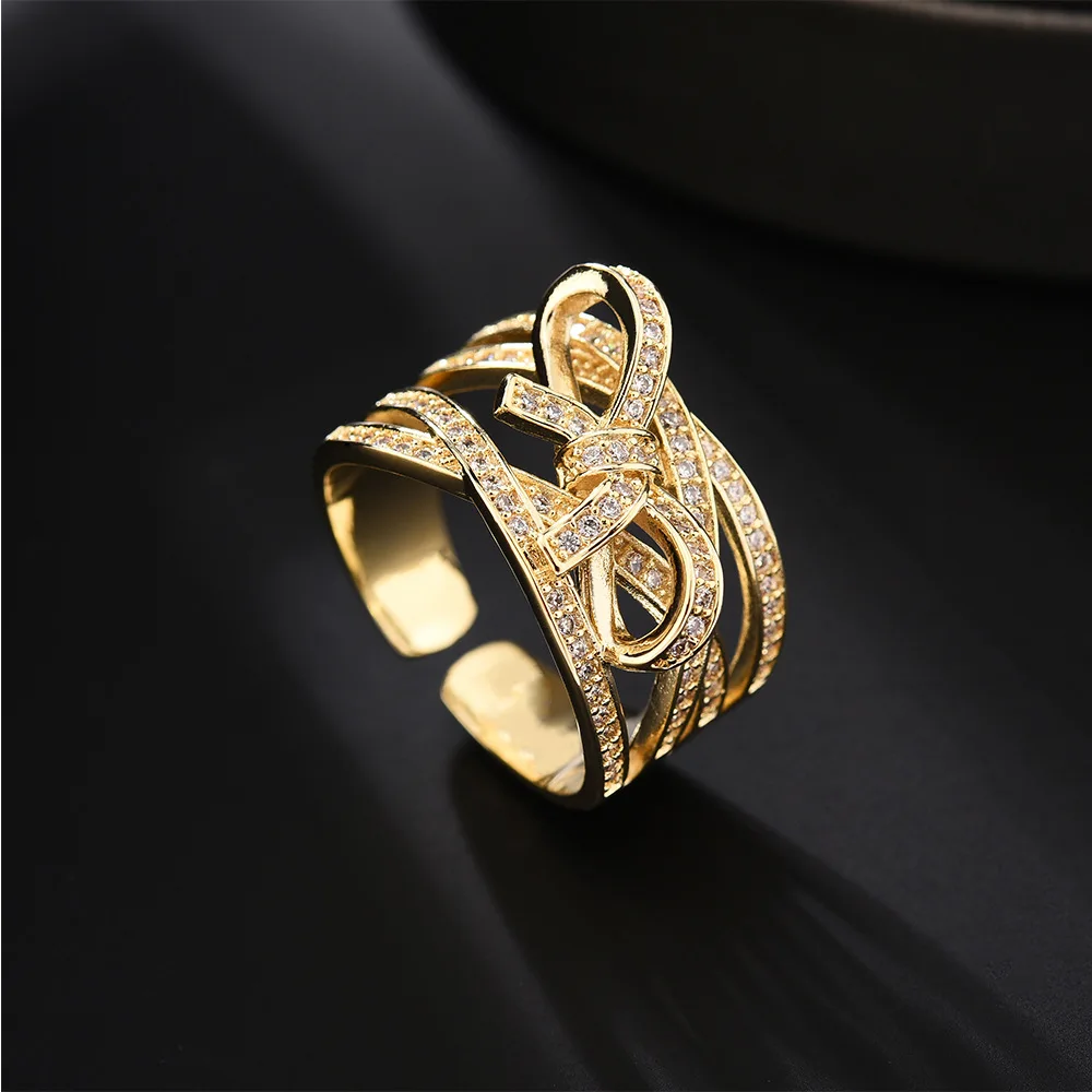 New Bow Widened Women's Ring Fashion Personality Design Cold Wind Index Finger Jewelry Jewelry Opening Adjustable Ring