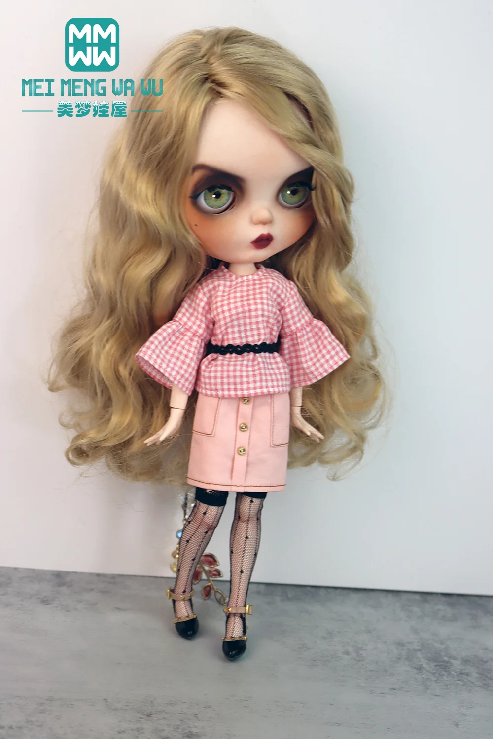 

Одежда для кукол Blyth Azone OB23 OB24, модная розовая клетчатая рубашка, мини-микро юбка, игрушки в подарок