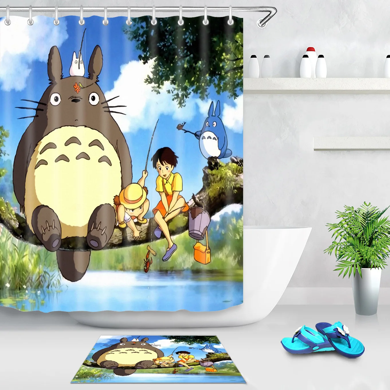 Custom Print Shower Curtains Polyester Fabric Bathroom Curtain Set Custom Photo Anti-skid Rugs Carpet Toilet Lid Cover Bath Mat