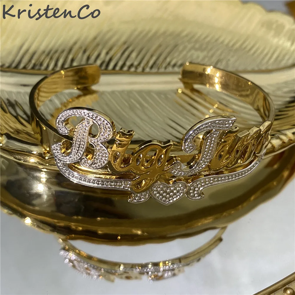 KristenCo Customized Name With Heart Bracelet Name Bracelet Gold-plated Nameplate Stainless Steel Personalized Bracelet