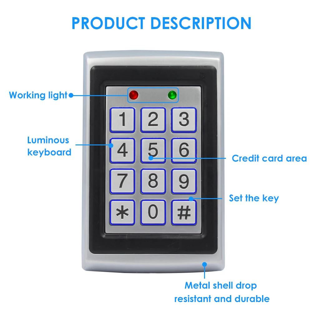 Rfid teclado de controle de acesso, 125khz, à prova d\'água, capa de chuva, abridor de porta, sistema de fechadura eletrônica, teclado de saída wg26