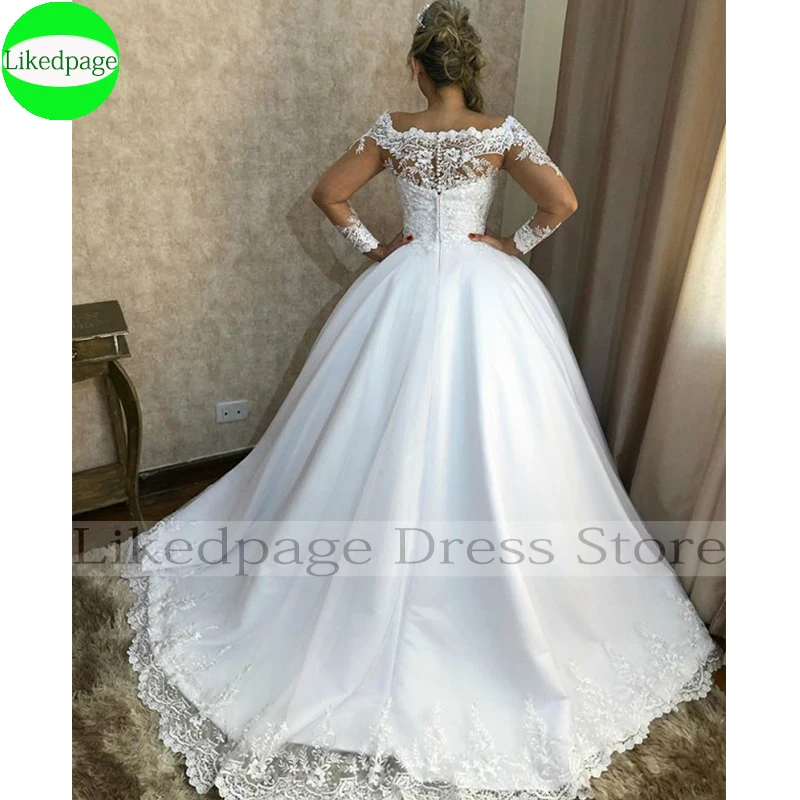 Vestido de noiva de manga comprida, vestido de noiva 2020, apliques de renda, peruca de casamento, vestido de noiva com linha