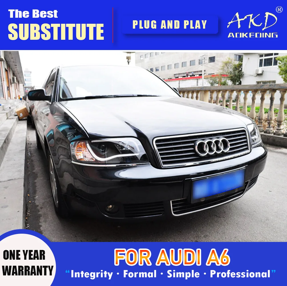 AKD رئيس مصباح لأودي A6 C4 LED المصباح 1997-2004 المصابيح الأمامية A6 DRL بدوره إشارة عالية شعاع الملاك العين العارض عدسة #3