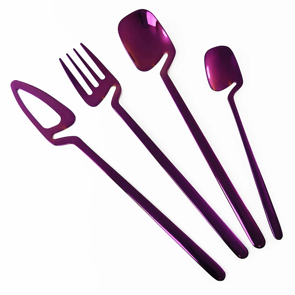 16Pcs Purple Tableware Set Cutlery Knife Fork Spoon Dinner Set Gold Silverware Set Stainless Steel Flatware Kitchen Dinnerware