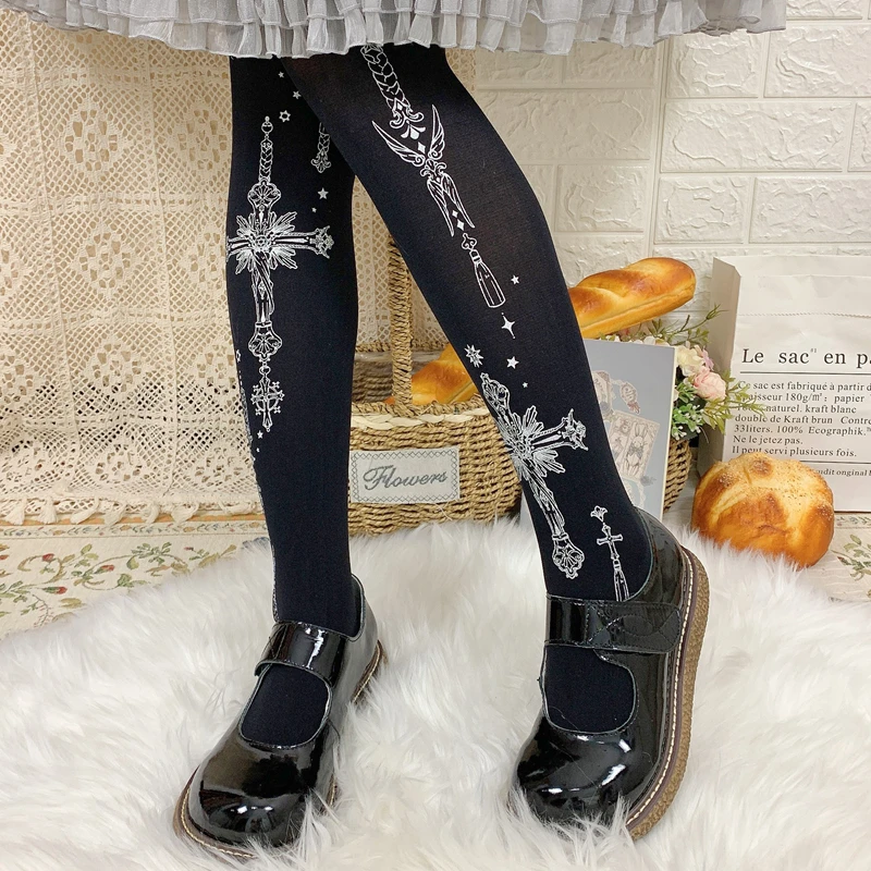 spring and summer lolita bronzing printed boots velvet silk stockings second element soft girl loli silk stockings