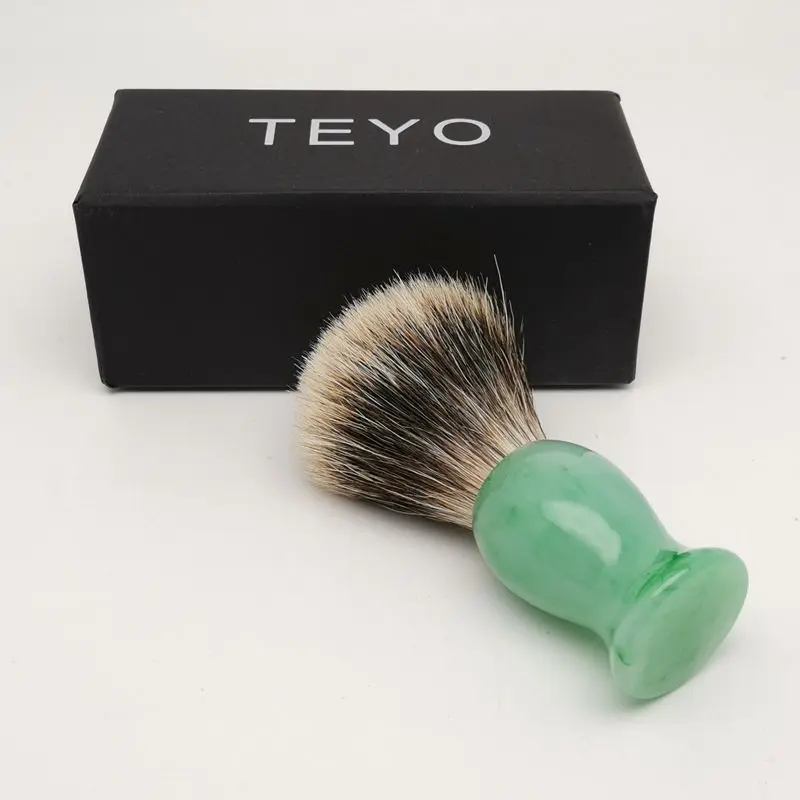 TEYO Two Band Silvertip Finest Badger Hair Shaving Brush With Emerald Green Pattern Resin Handle