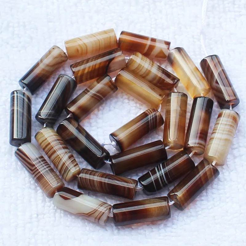 2 Strands Beautiful 6-17mm Coffe Color Stripe agates Tube Beads 15