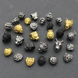 Small Hole 316l Stainless Steel Vintage Wolf Lion Leopard Animal Head Beads Charms For Charm Bracelet DIY Jewelry Making
