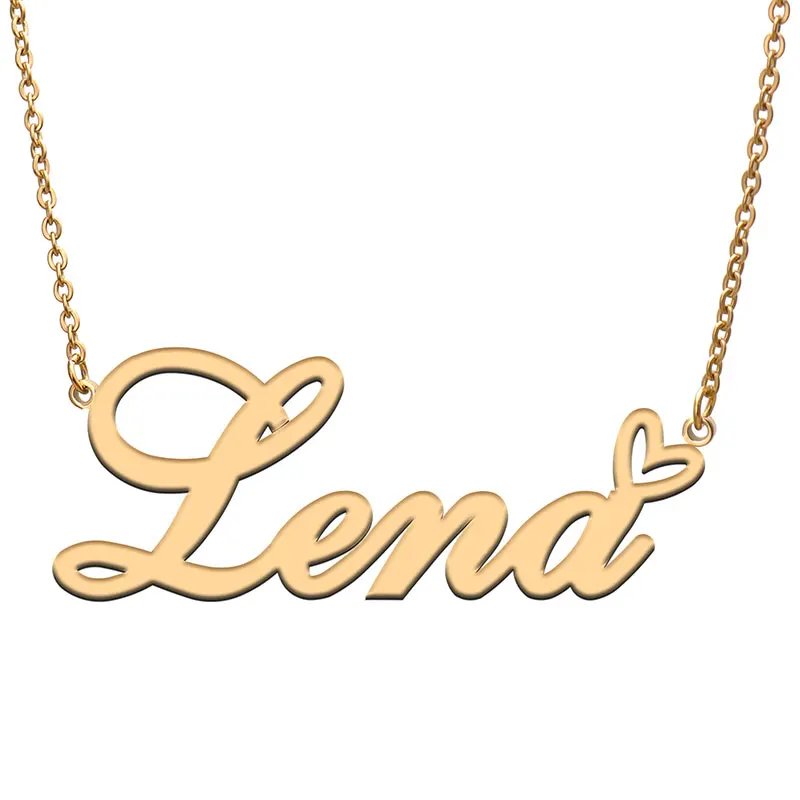 Lena Name with Love Heart Necklace for Women Stainless Steel Jewelry Nameplate Pendant Femme Mother Child Girls Gift