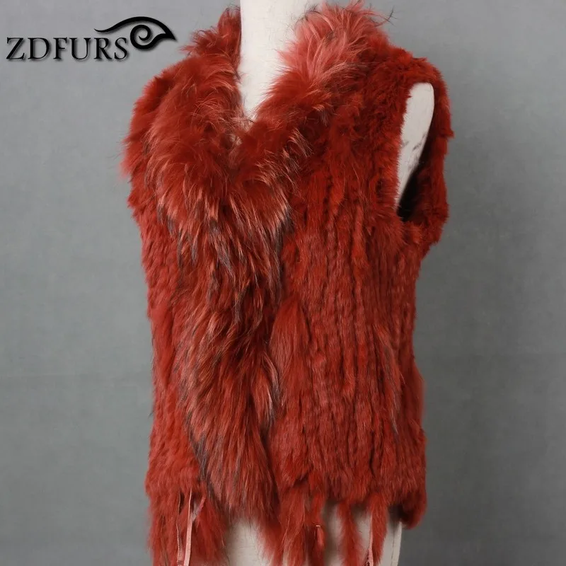 Imagem -05 - Fxfurs-colete de Pele Real Natural de Coelho com Gola de Pele de Guaxinim Colete Tricotado Jaqueta de Inverno para Mulheres Moda 2023