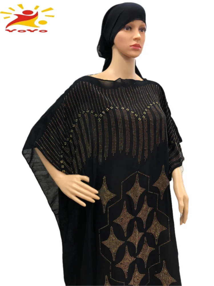 New Caftan Islamic Dress Oversize Cotton Chiffon African Women Loose Size with Diamond Casual Dress Dashiki RobeHB039