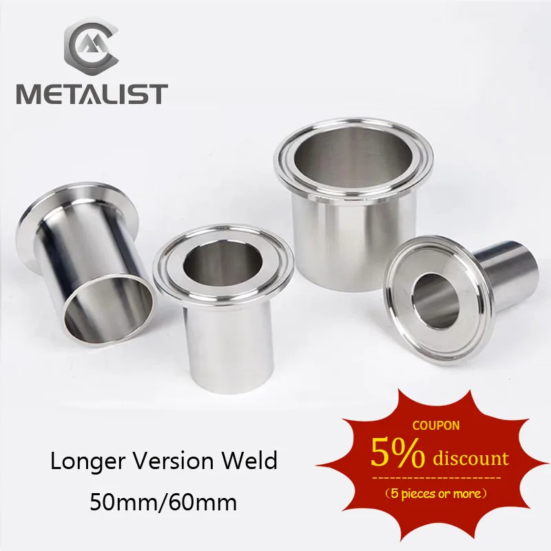 

METALIST 63mm/76mm/89mm Pipe OD Length 60mm SS304 Stainless Steel Sanitary Weld Ferrule Connector Pipe Fitting Fit Tri Clamp