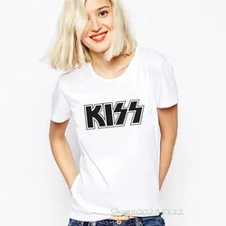 Fashion Rock&rool Band Women T-shirt Printed KISS Letter Tee Tops Fashion Casual Women Clothes Summer Streetwear Tshirt Femme