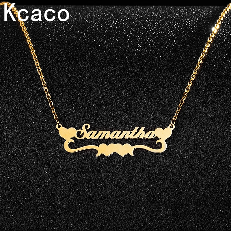 

Personalized Custom Name Necklaces For Women With Heart Gold Plated Stainless Steel Double Heart Chain Pendant Necklace Jewelry