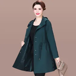 Women's Windbreaker 2025 New High Quality Jacket Female Spring Autumn Temperament Slim Middle Aged Mother Trench Coat XL-5XL