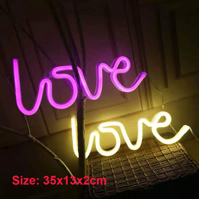 LED Neon Lights Love Shape Night Light Sign Lamp (Battery box + USB) Double Powered Nightlight for Indoor Christmas Wedding