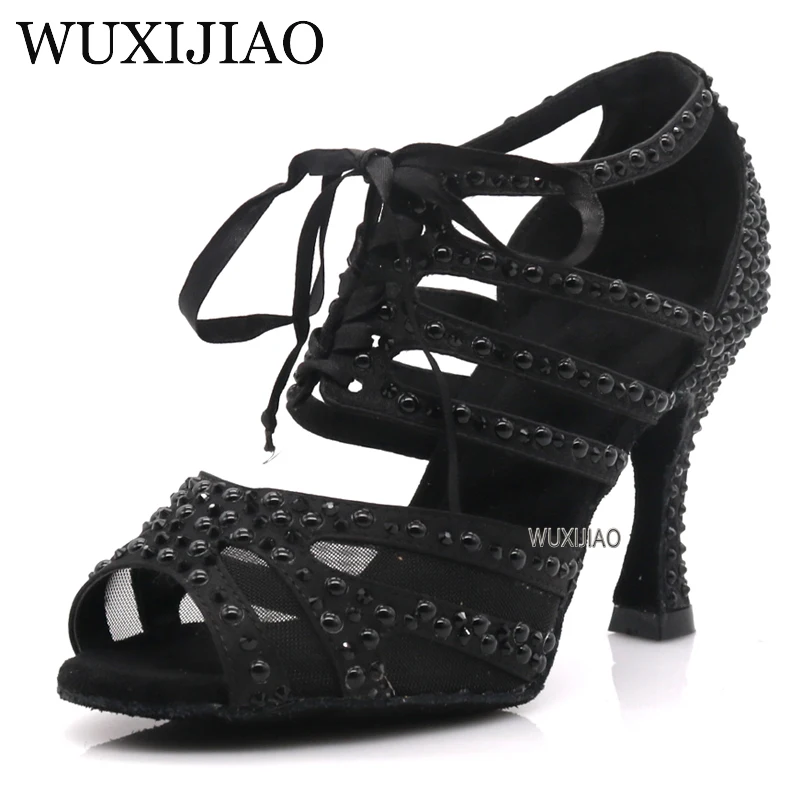 WUXIJIAO brand Latin dance high boots shoes soft sole shoes salsa ballroom ladies mesh dance shoes Cuba high heels