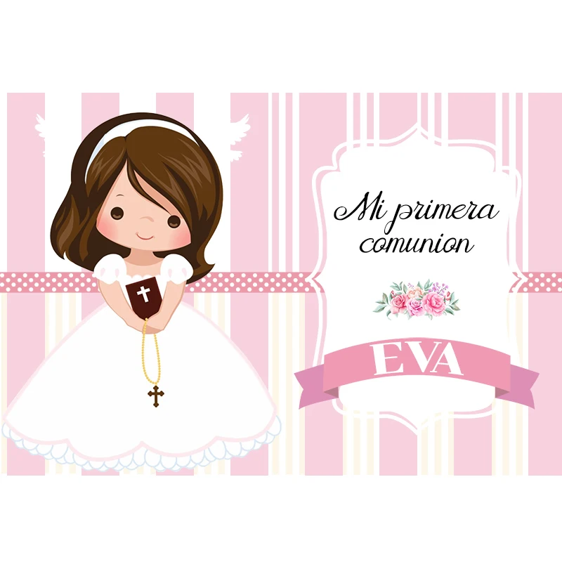 Sensfun Mi Primera Comunión Photography Backgrounds Flowers Cross  Pink White Girls Baptism Backdrop For Photo Studio Customized