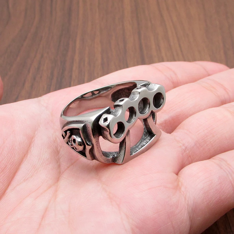 Punk Size 8-14# 316L Stainless Steel Silver Color Black Fist Skull Ring Jewelry