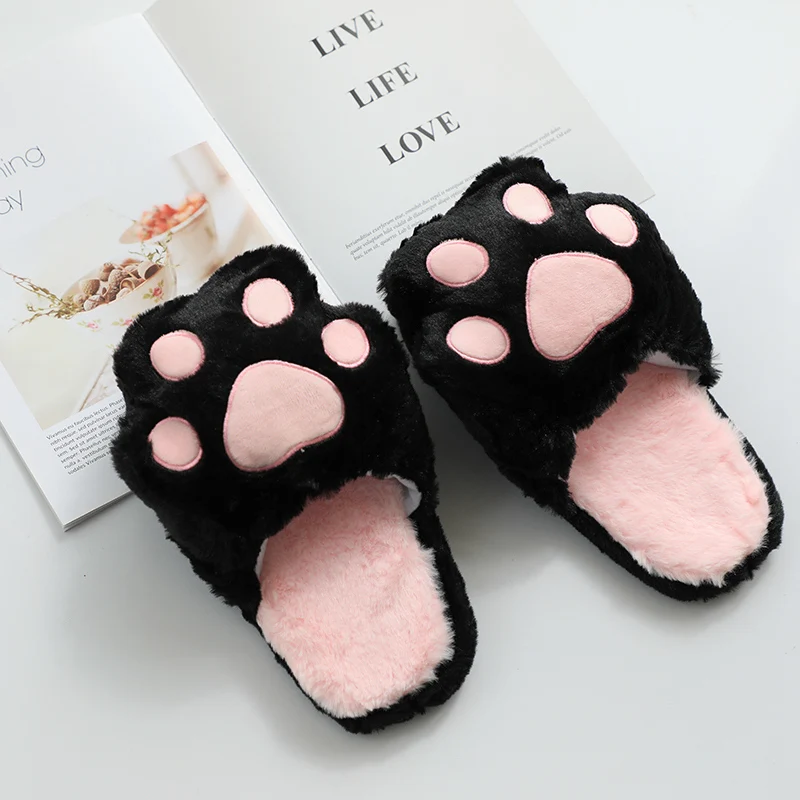 Kawaii Bear Paw Plush Home Slippers Lovely Cat Claw Home Slippers Comfortable Soft Home Slippers