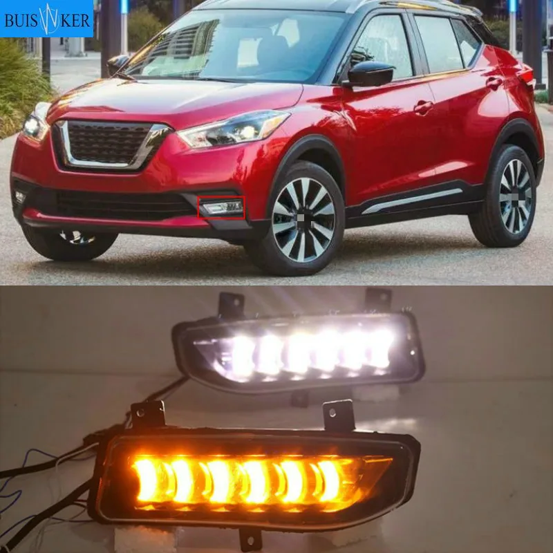 

For Nissan Kicks 2017-2019 waterproof yellow turn Signal relay car styling 12V LED DRL Daytime Running Lights Daylight fog lamp