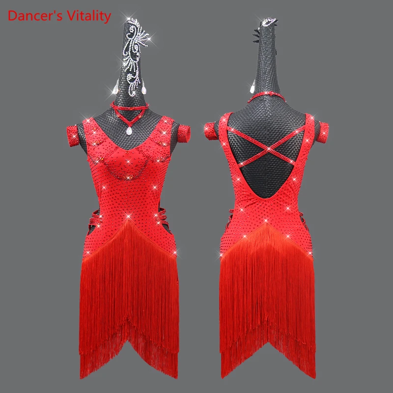 

Latin Dance Costume Women Latin Tassel Skirt Cusomzied Latindance Professional Clothing Chacha Dance Skirt Competition Clothes