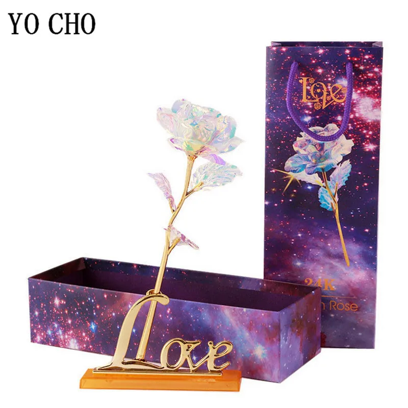 1 Box Valentine\'s Day Creative Gift 24k Plated Foil Rose Gold Rose Lasting Eternal Love for Wedding Decor Artificial Flower Rose