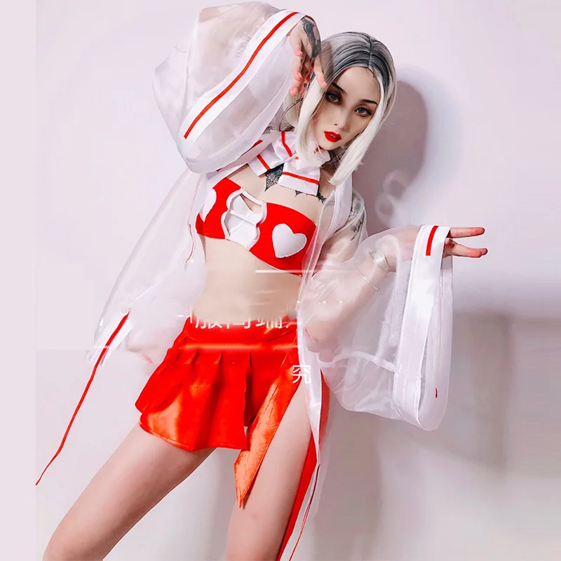 

Nightclub Bar Party Female Singer Stage Costumes Sexy Perspective Mesh Jacket Bra Skirt Suit Adult Jazz Dance Costume DWY3738