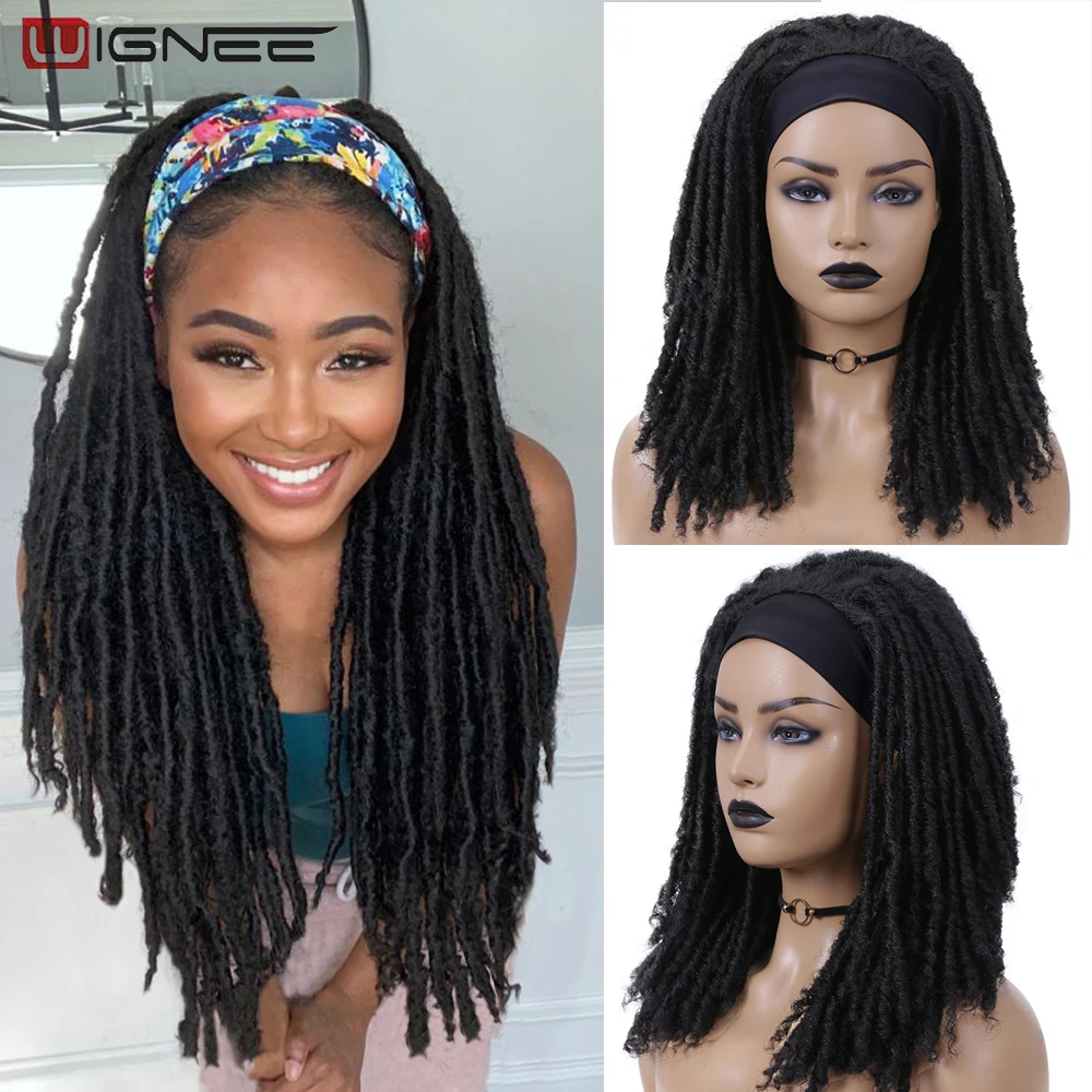 Wignee longue perruque Dreadlock cheveux synthétiques bandeau Crochet tresse perruque résistant à la chaleur couleur noire perruques pour les femmes/hommes noirs au quotidien