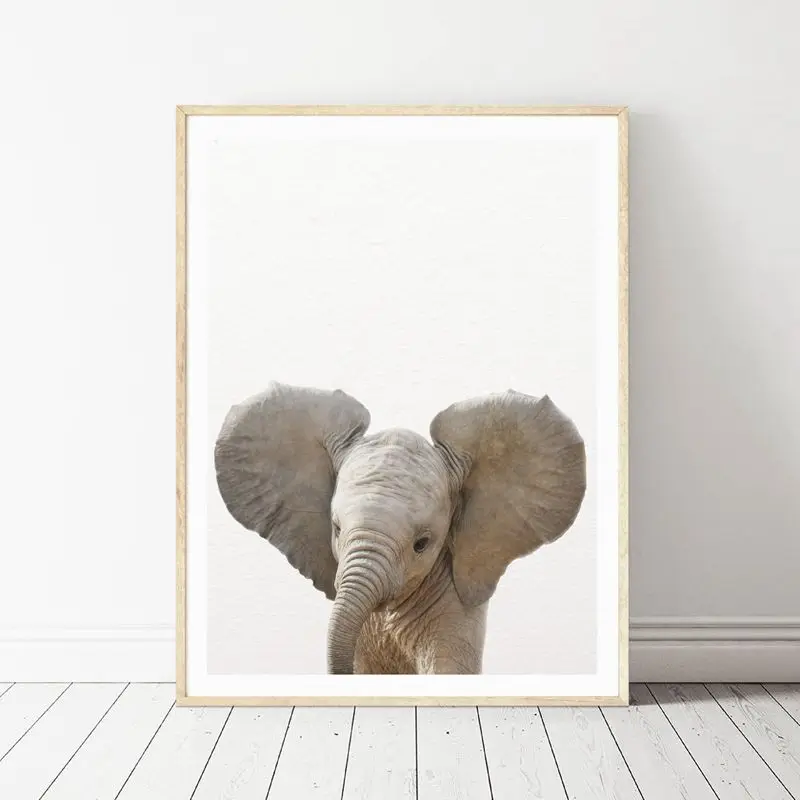 Lion Zebra Elephant Giraffe Baby Animals Art Print Poster, Safari Animals Picture Canvas Painting Kids Room Nursery Wall Decor