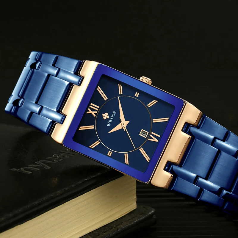 2022 WWOOR New Women Watches Top Brand Luxury Women\'s Bracelet Blue Square Watch Ladies Dress Quartz Wristwatch Relogio Feminino