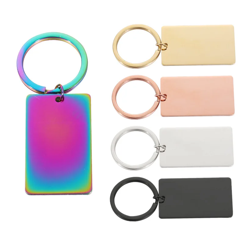 DIY jewelry making geometric rectangular key chain with polished hangtag Pendant 4pcs 27*45mm New simple mirror stainless steel