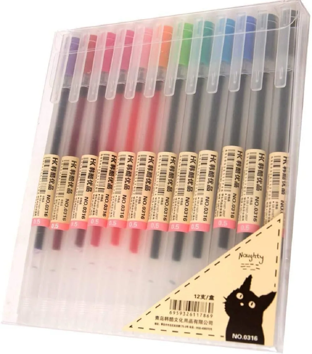 12 canetas de gel com tinta 0.5mm, caneta esferográfica de ponto fino, conjunto de cores de papelaria, canetas bonitas, estilo de moda, escola, materiais de escritório, presentes
