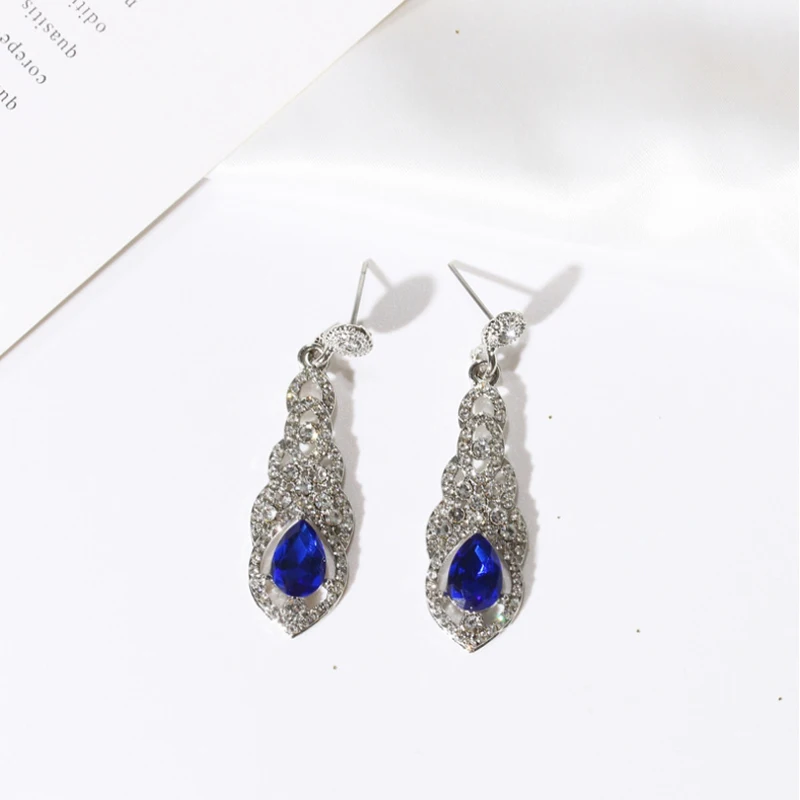 Dangle & Chandelier Earring  water-drop pendant white blue crystal setting alloy material silver color gold color plated