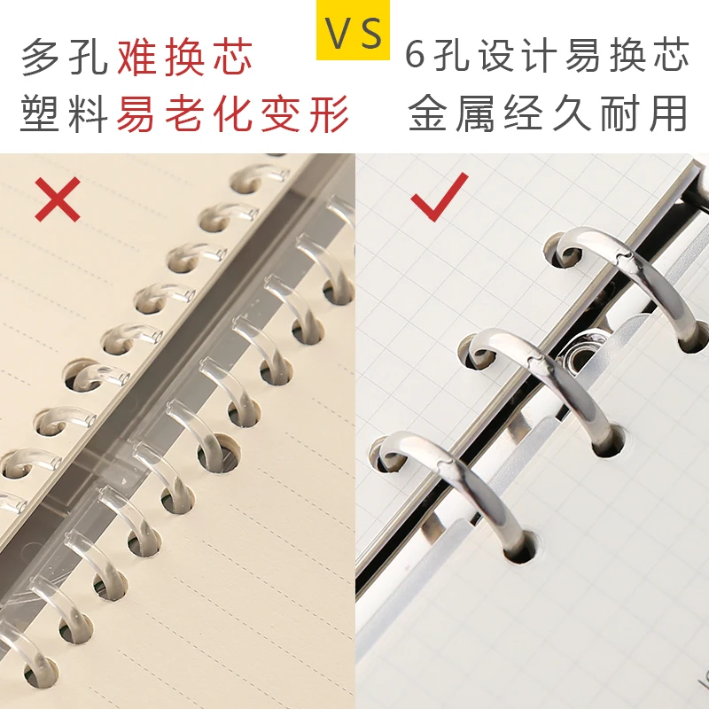 Yoofun-Notebook Capa de PVC Transparente, Notebook Folhas Soltas com Régua, Spring Binder, Cadernos para Escritório, Papelaria Escolar, A5, A6