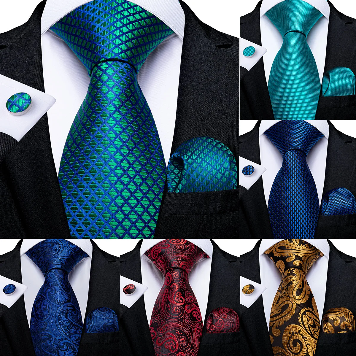 DiBanGuผู้ชายเนคไทสีน้ำเงินPaisley Designerผ้าไหมแต่งงานTie Men Tie Hanky Cufflink TieชุดBusiness Party Dropshipping