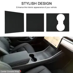 Car Center Console Sticker Wrap Kit Dashboard Matte Black Carbon Fiber Cup Holder For Tesla Model 3