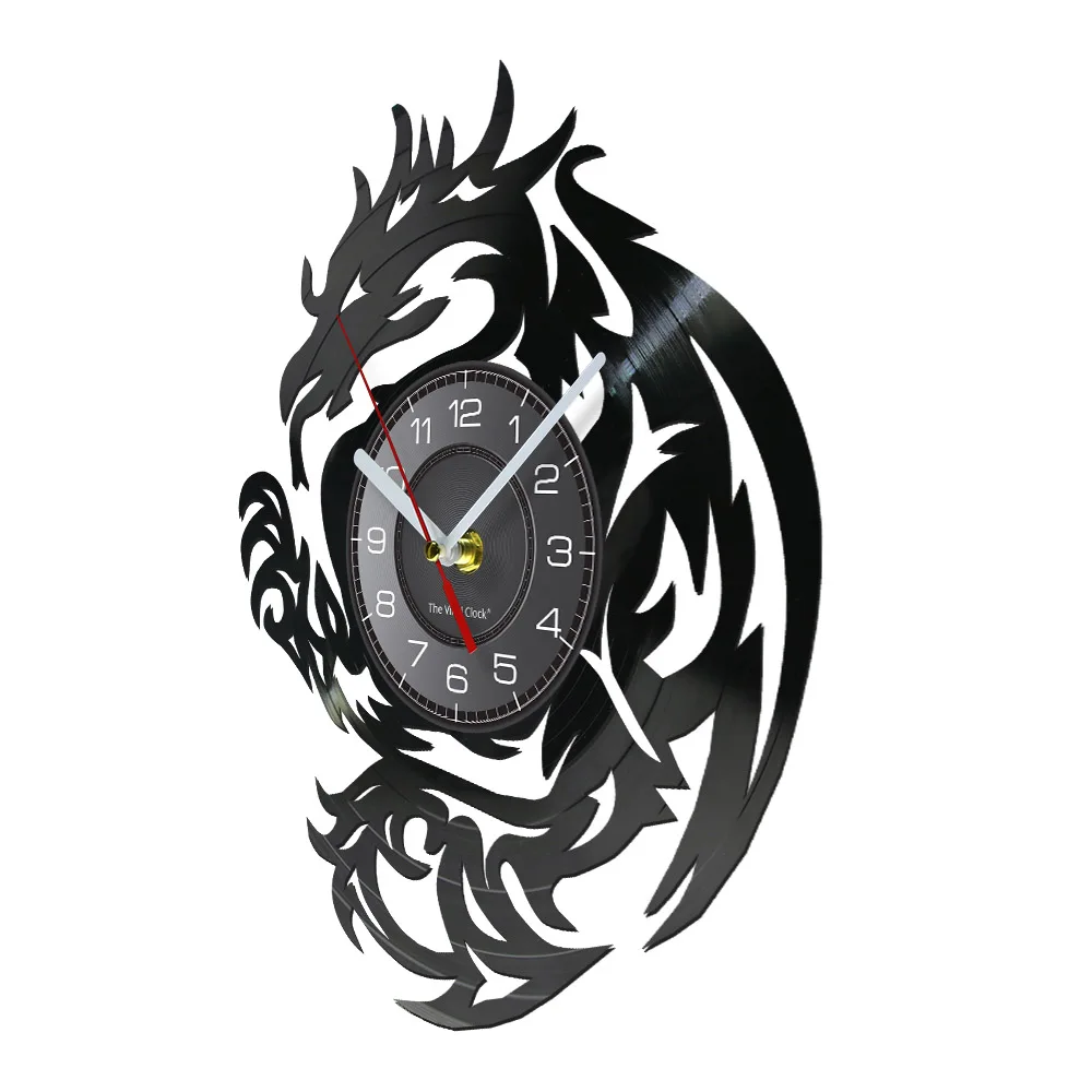 Dragon Laser Cut Vinyl Record Longplay Wall Clock Fire Medieval Dragon Fantasy Home Decor Silent Hanging Watch For Boy Room