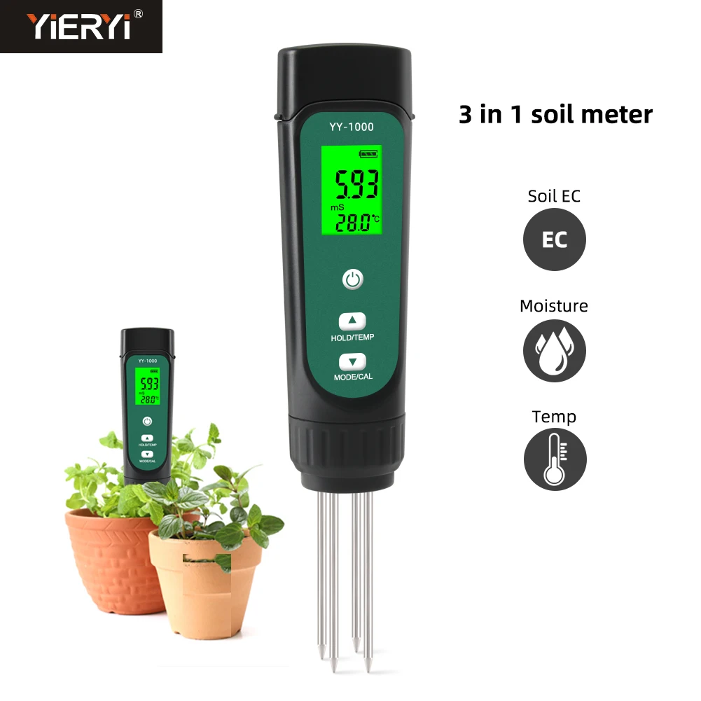 3 en 1 Sol Numérique CE Humidité Température Mètre Testeur D'humidité LED Affichage Supprimer Sondes Analyseur De Test pour La Plantation Outil Agricole