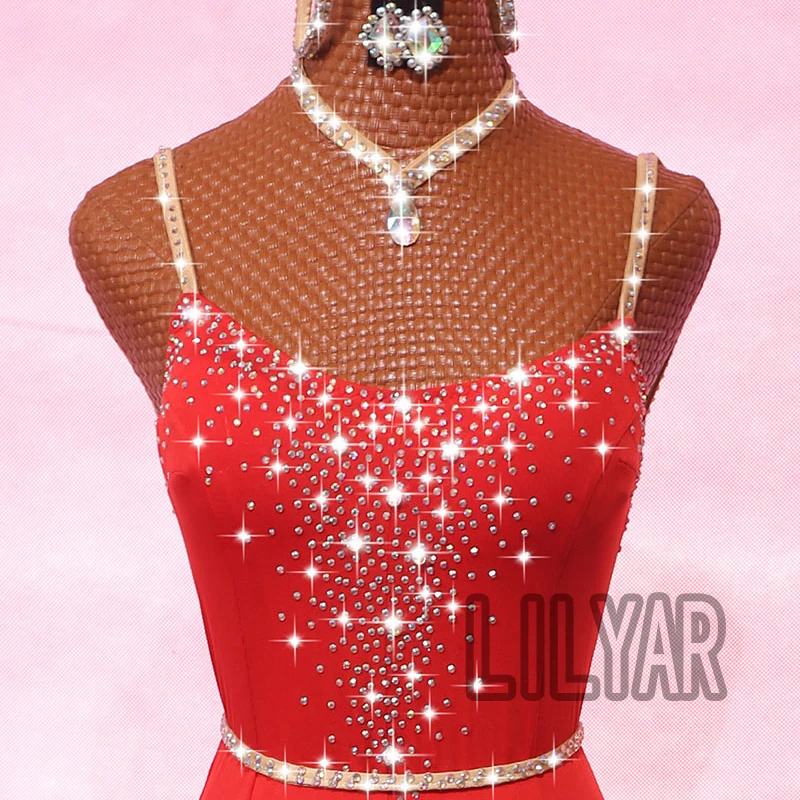 New Latin Dance Dress Competition Costumes Skirt Performing  Adult Customize Children Red Matador Skirt Split Skirtes