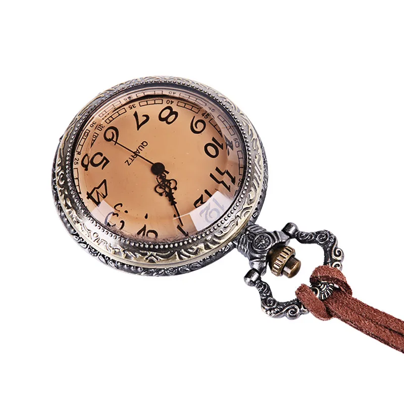 Retro trend brown glass open cover pocket watch with belt men's and women's accessories