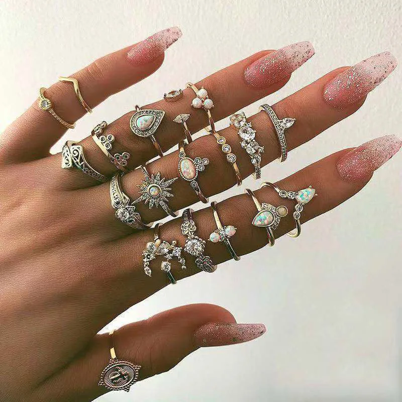 Trendy Geometric Moon Knuckle Finger Rings Set For Women 2021 Bohemian Crystal stone Female Ring Wedding Jewelry