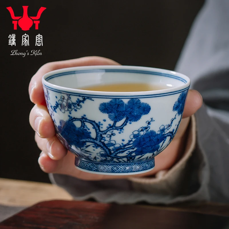 |one cup of jingdezhen porcelain tea set pure manual poetic age of blue and white porcelain teacup maintain single cup