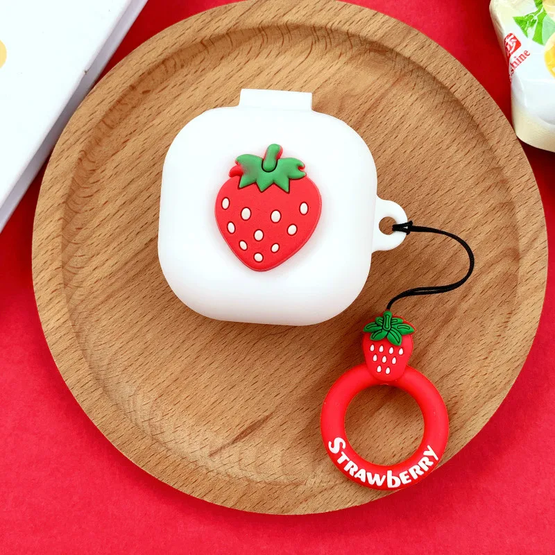 Strawberry Silicone Case Cartoon Cute Box Wireless Earphone Shockproof Protective Cover Shell with Keychain for Galaxy Buds Live