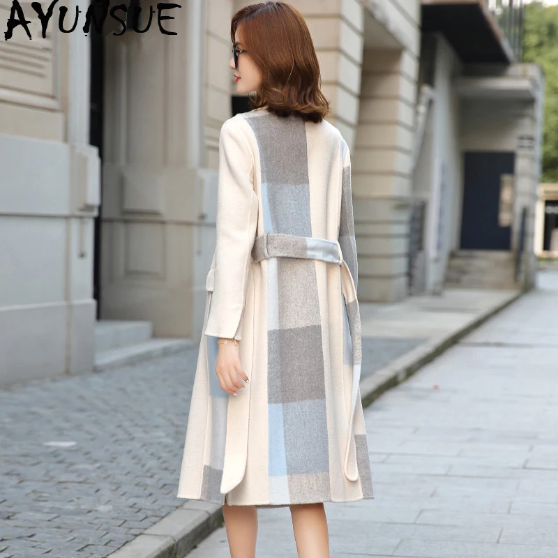 

AYUNSUE 100% Wool Coat Winter Jacket Women Clothes 2020 Double Side Woolen Coat Female Korean Long Jackes Manteau Femme MY4228